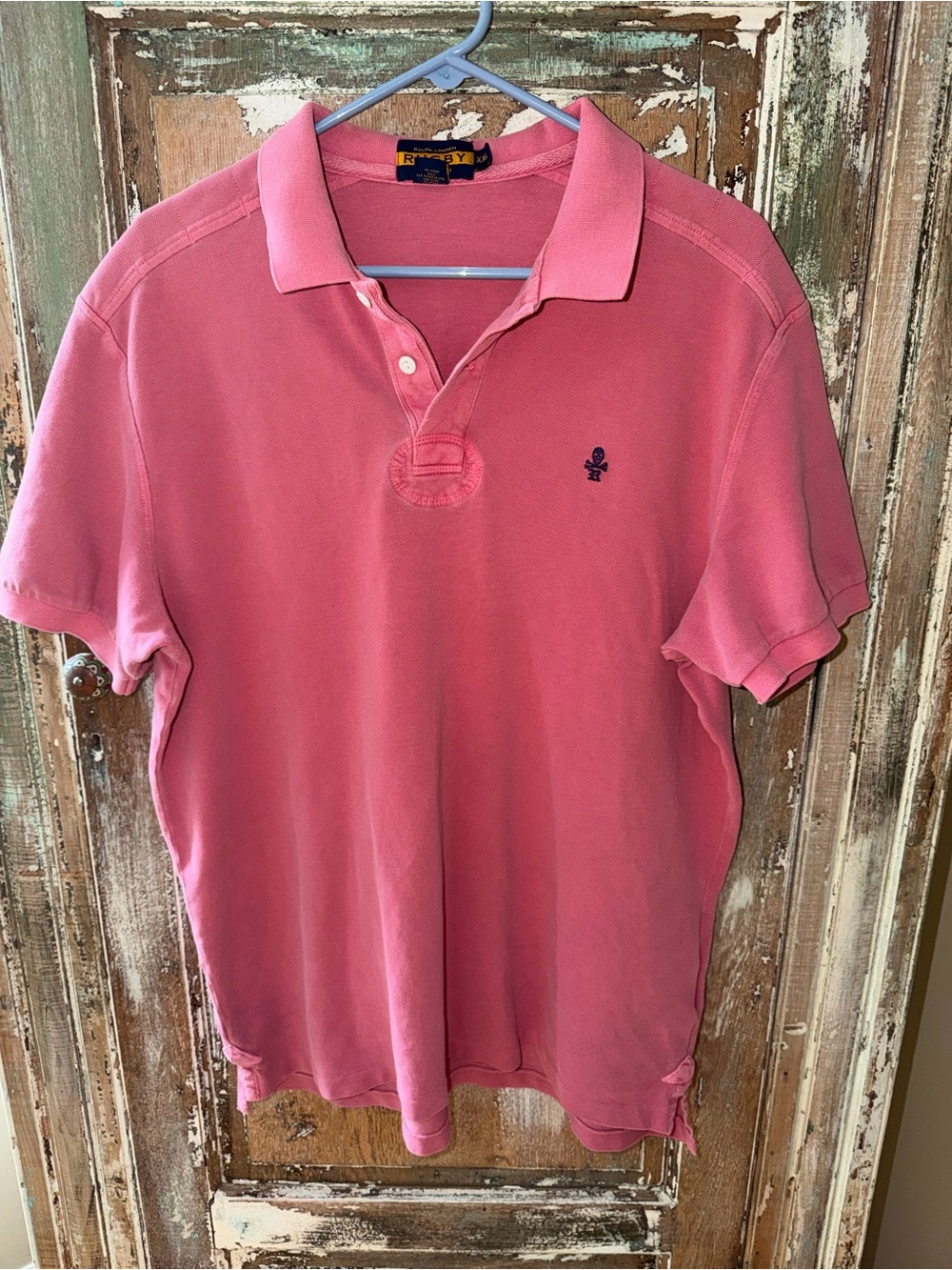 Rugby Ralph Lauren Polo Shirt Pink Skull Logo Men's XXL 100% Cotton